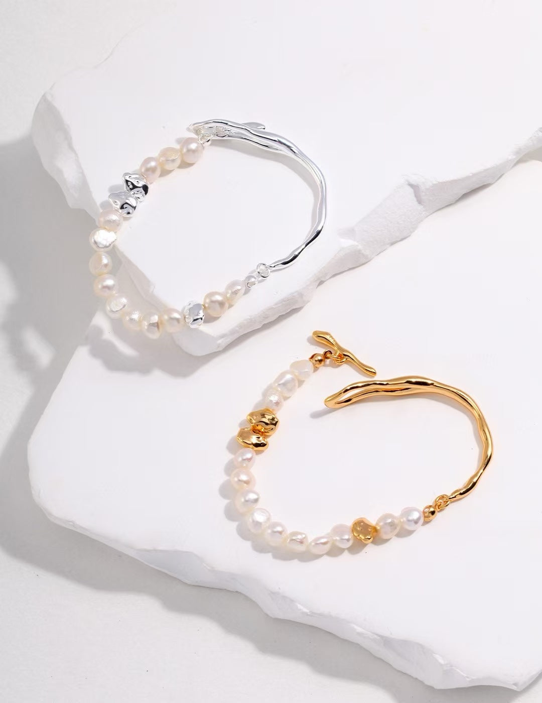 Bracelet argent S925 avec perles naturelles – vue rapprochée