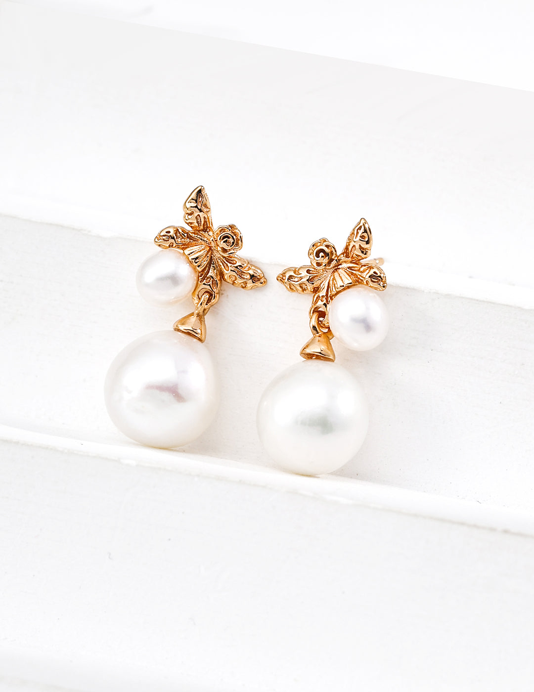 Boucles d’oreilles en forme de papillon avec perles naturelles en argent doré vintage MeiPerle