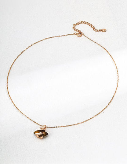 Collier pendentif doré œil-de-tigre en argent S925 – bijou raffiné MeiPerle