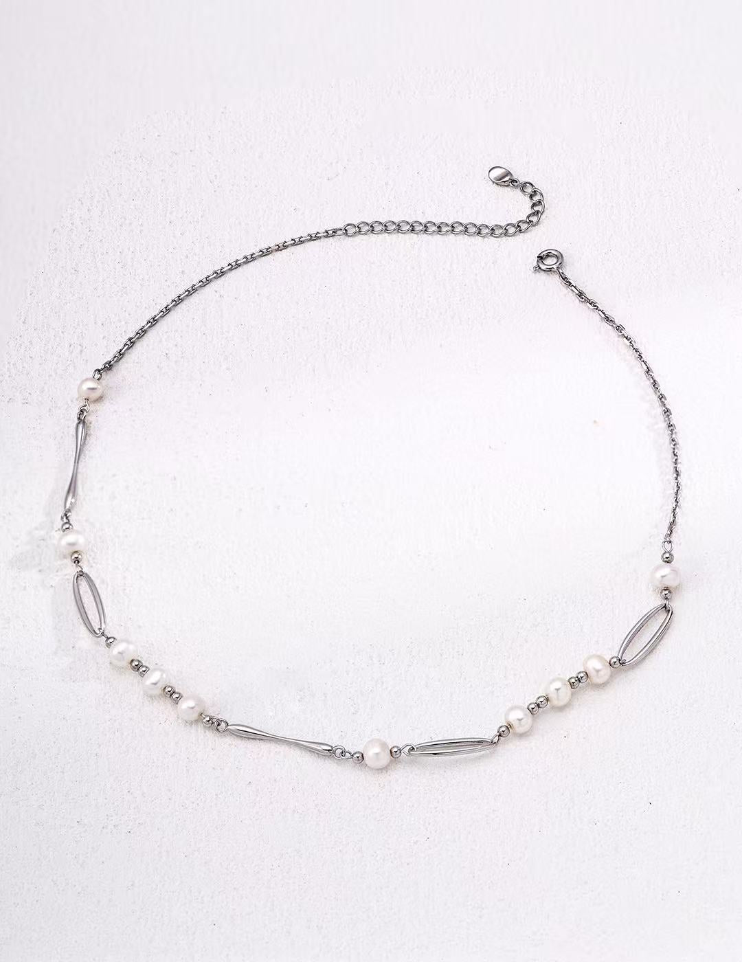 Collier Perles d’Écume en argent 925 et perles naturelles – vue à plat
