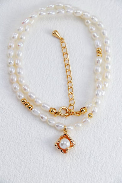 Collier perle naturelle doré monté sur chaîne en argent S925 – bijou Éclat Royal - MeiPerle