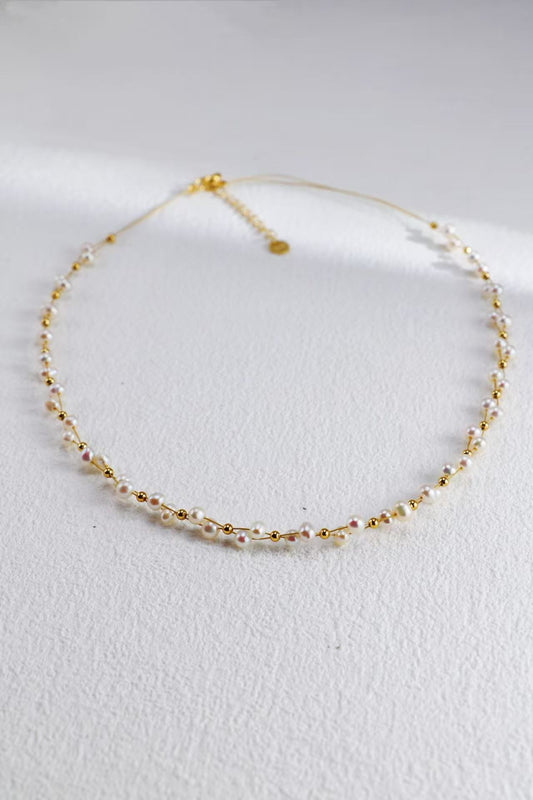 Collier fin en perles naturelles avec dorure en argent 925 – Nuée Perlée MeiPerle