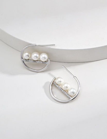 Créoles Meiperle Clarté de Lune en argent S925 avec perles blanches et zircons brillants