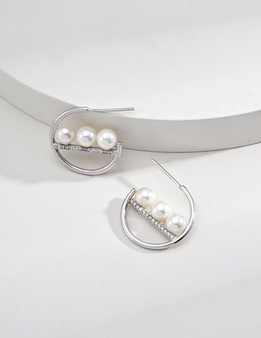 Créoles Meiperle Clarté de Lune en argent S925 avec perles blanches et zircons brillants